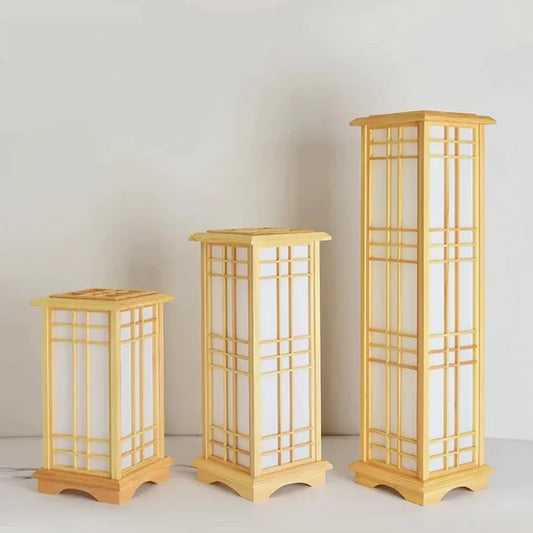 Modern and Charming Tatami Style Square Wood Japanese Foor Lamp