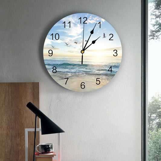 Sunset Sea Scenery Painting Clock