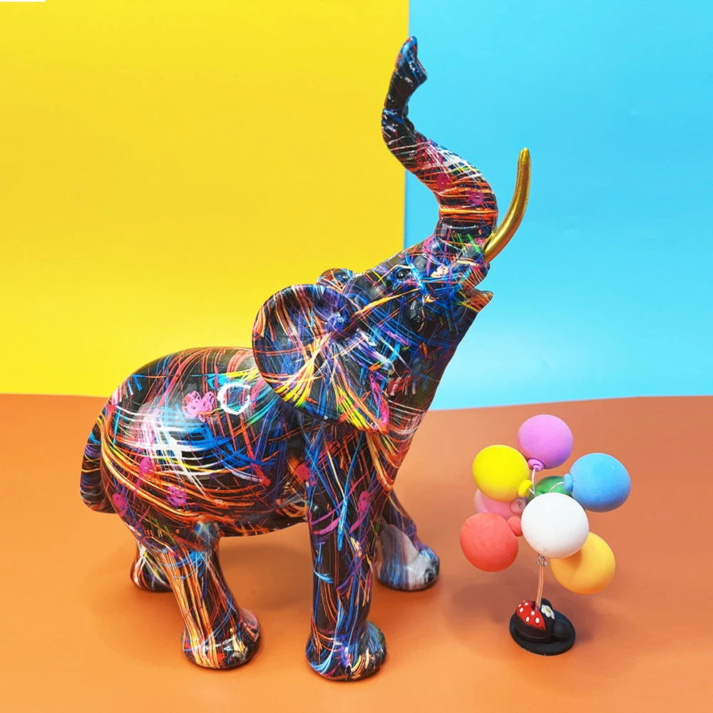 Colorful Painting Elephant Art Sculpture: Graffiti Elephant