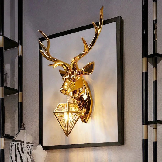 Modern Nordic-Style Antler Wall Lamp with Deer Head