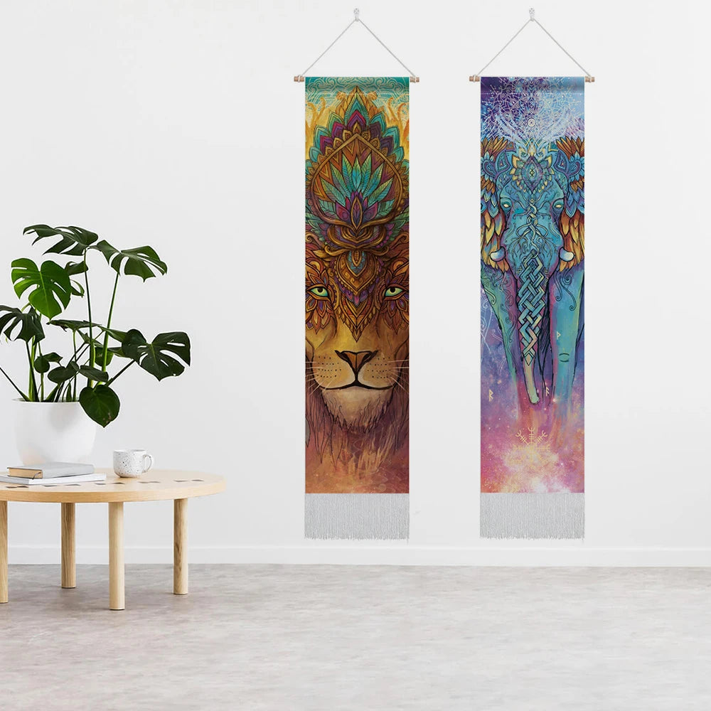 Spirit Animals Tapestry Wall Hangings: Elephant, Wolf, Lion, Fox