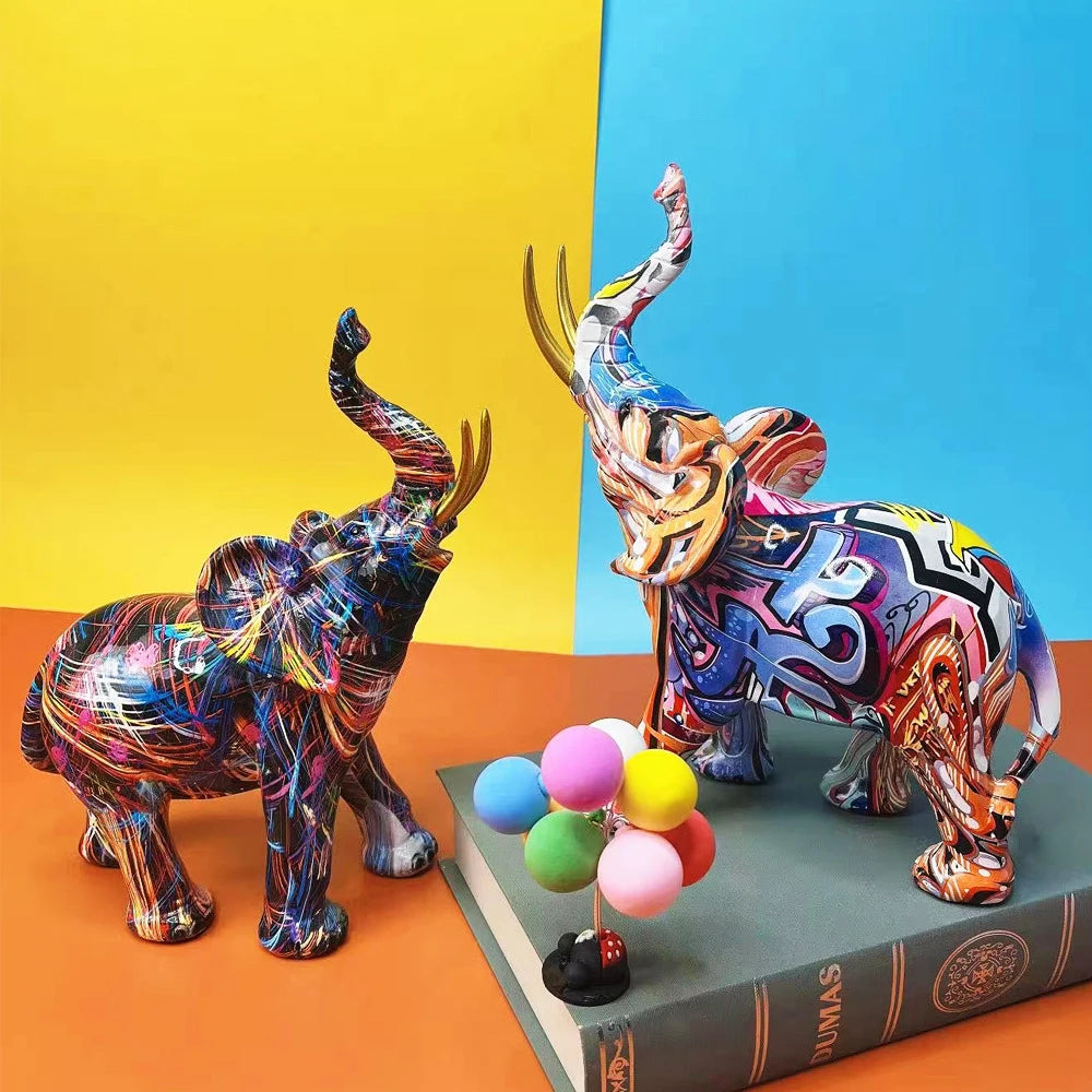 Colorful Painting Elephant Art Sculpture: Graffiti Elephant