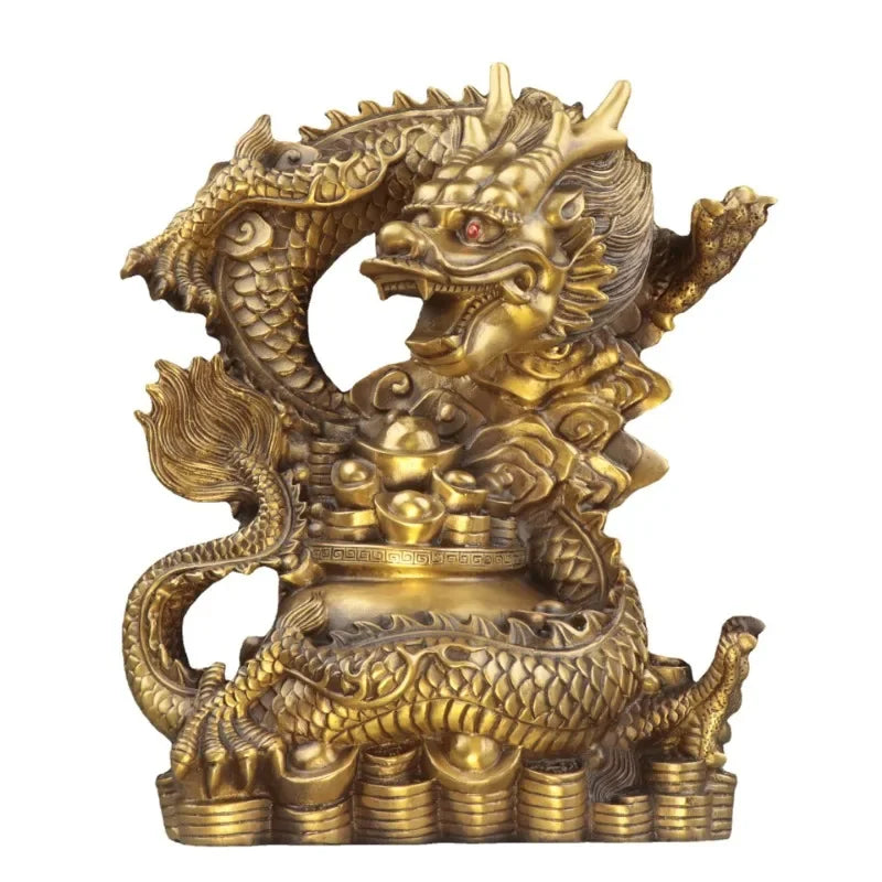 Pure Copper Chinese Dragon guarding Treasure Bowl