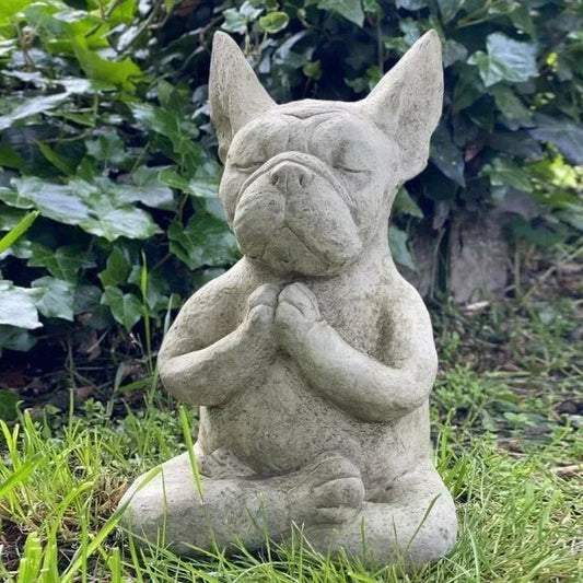 Yoga Pose Meditation Dog Resin Statue – Zen French Bulldog Figurine