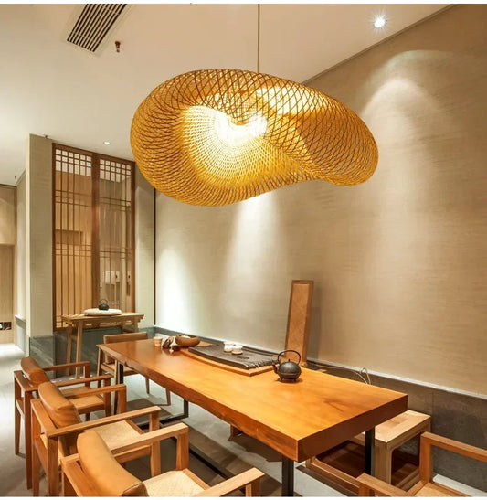 Handmade Bamboo LED Pendant Light for Dining Room and Office